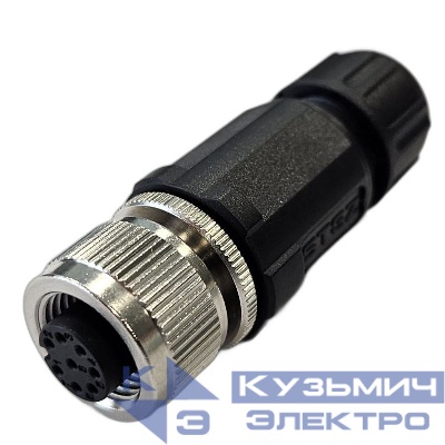 Разъем М12 8A гнездовой пайка пластик. прямой резьба PG7 каб. часть СЦМ120021-08A СТЭЗ 185200158