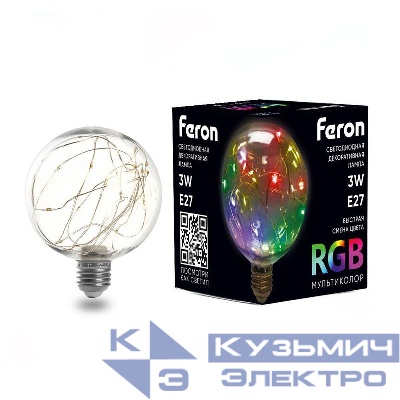 Лампа светодиодная LB-382 3Вт G95 шар E27 230В RGB FERON 41678