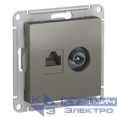 Розетка компьютерная + телевизионная 2-м AtlasDesign RJ45 кат.5E + TV механизм сталь SE ATN000989