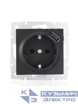 Розетка 1-м СП Vesna с заземл. с заряд. устройством USB механизм черн. бархат LEZARD 742-4288-181