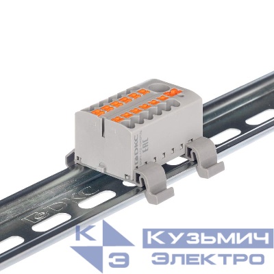 Блок распределительный с горизонт. адаптером на рейку шир. 35мм зажим push-in 1 ввод 6кв.мм 12 точек подключения 2.5кв.мм сер. DKC DTP1-112-104SPUG-H