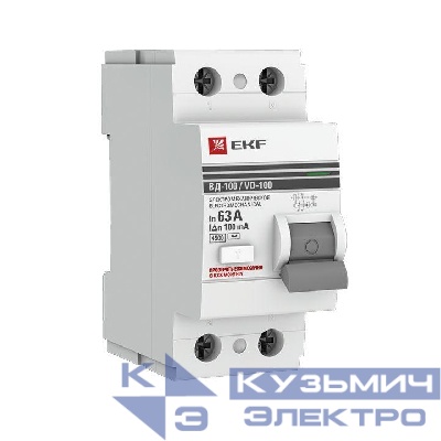 Выключатель дифференциального тока (УЗО) 2п 63А 100мА тип AC ВД-100 (электромех.) PROxima EKF elcb-2-63-100-em-pro