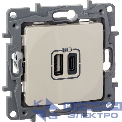 Устройство зарядное Etika с 2-мя USB разъемами A и C 240В/5В 3000мА сл. кость IEK 672336