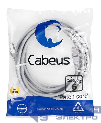 Патч-корд F/UTP кат.6 PC-FTP-RJ45-Cat.6-5m-LSZH 2xRJ45/8p8c экранир. LSZH 5м сер. Cabeus 7912c