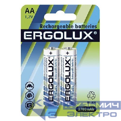 Аккумулятор AA Ni-MH 1.2В 2700мА.ч NHAA2700BL2 BL-2 металлик (блист.2шт) Ergolux 12445