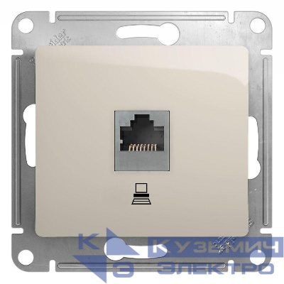 Розетка компьютерная 1-м Glossa RJ45 кат.5E механизм молочн. SE GSL000981K