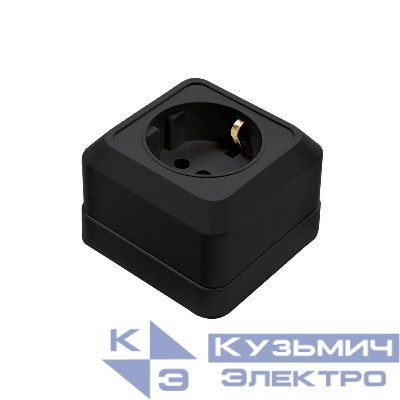 Розетка 1-м BOLLETO с заземл. накладная 7028B черн. IN HOME 4690612061047