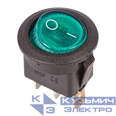 Выключатель клавишный круглый 250В 6А (3с) ON-OFF зел. с подсветкой (RWB-214 SC-214 MIRS-101-8) Rexant 36-2573