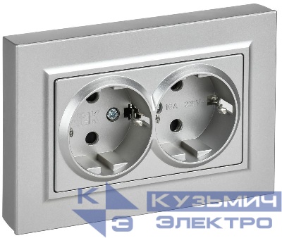 Розетка 2-м СП BRITE РСшПл12-3-БрА 16А в сборе с заземл. защ. шторки плоская алюм. IEK BR-R28-16-K47-F