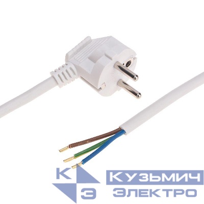 Шнур электрический с угловой вилкой 16А 3500Вт ПВС 3х1.5кв.мм 5м бел. Rexant 11-1329