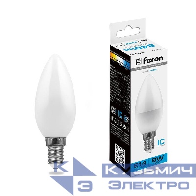 Лампа светодиодная LB-570 9Вт C37 свеча 6400К E14 230В FERON 25800
