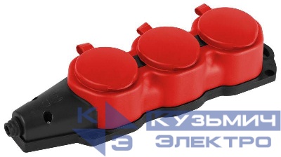 Колодка 3-м с заземл. 16A IP44 KX-3e-RED-IP44 каучук. красн. Эра Б0068393