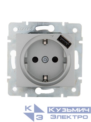 Розетка 1-м СП Karina 16А с заземл. с заряд. устройством USB механизм матов. серебр. LEZARD 707-4388-181