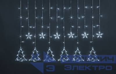 Гирлянда светодиодная "Бахрома" "Звезды и елочки" 95 124 NGF-D033-02 2.5х1м CW IP20 Navigator 95124
