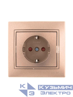 Розетка 1-м СП Mira 16А IP20 с заземл. защ. шторки со вставкой керамика свет. корич. перламутр. LEZARD 701-3131-124