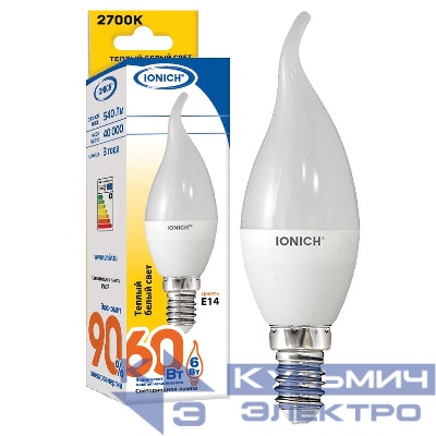 Лампа светодиодная ILED-SMD2835-CW37-6-540-230-2.7-E14 CW37 6Вт Свеча на ветру 2700К тепл. бел. Е14 230В IONICH 1632