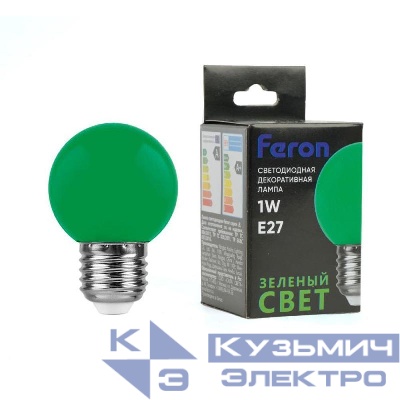 Лампа светодиодная LB-37 1Вт G45 шар матовая E27 230В зел. FERON 25117