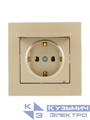 Розетка с заземл. VESNA с крышкой ПБТ зол. LEZARD 742-3688-123B