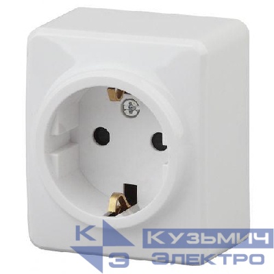 Розетка 1-м ОП Эра Эксперт 11-2204-01 16А IP20 16AX 250В 2P+E Schuko защ. шторки бел. Эра Б0020688