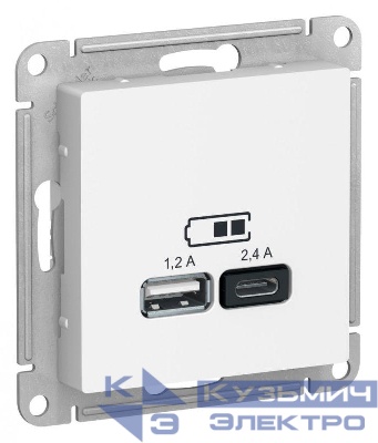 Розетка USB AtlasDesign тип A+C 5В/2.4А 2х5В/1.2А механизм бел. SE ATN000139