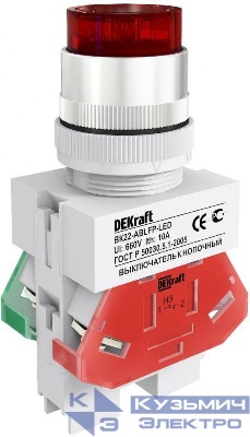 Выключатель кнопочный LED ABLFP ВК-22 d22мм 220В красн. DEKraft 25027DEK