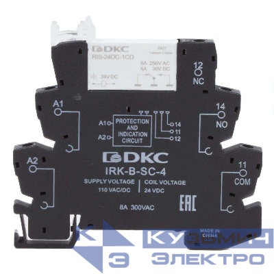Реле интерфейсное 1CO ком. ток 6А AgSnO2 напряжение 110В AC/DC винтовые клеммы DKC IRK-110UC-1CO