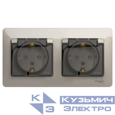 Розетка 2-м СП 2мод. Glossa 16А IP44 с заземл. защ. шторки в сборе молоч. SE GSL000947