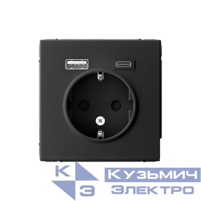 Розетка ArtGallery 16А с 2-мя заряд. устройствами USB A+C 5В/2.4А/3А 2х5В/1.5А механизм карбон SE GAL001032