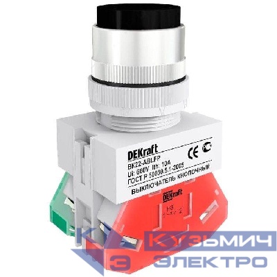 Выключатель кнопочный ABFP ВК-22 d22мм 220В с фиксацией черн. DEKraft 25129DEK