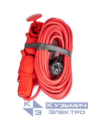 Удлинитель на каучуковой колодке 3х10м 16А IP44 250В 4кВт каучук КГ 3х2.5 красн. УХз16 Россия КОСМОС YKsm10m-3g(16A)KG-R