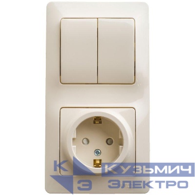 Блок комбинированный Glossa (розетка защ. шторки с заземл.+ 2-кл. выкл.) беж. SE GSL000274