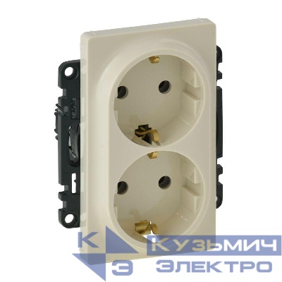 Розетка 2-м СП Valena Life 16А IP20 250В 2х2P+E безвинтов. клеммы с лицев. панелью механизм сл. кость Leg 753227