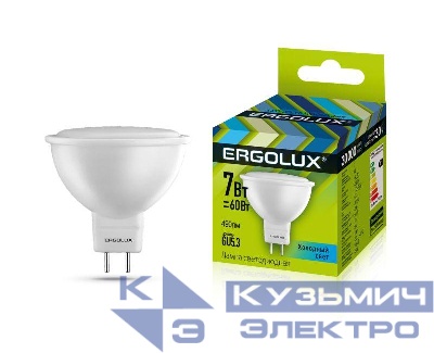 Лампа светодиодная LED-JCDR-7W-GU5.3-4500K 7Вт JCDR рефлектор 4500К бел. 180-240В Ergolux 12159