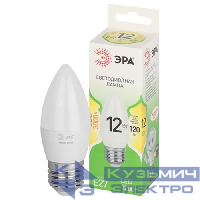 Лампа светодиодная GREEN LINE B35-12W-830-E27 GL 12Вт свеча 3000К свет тепл. E27 Эра Б0067137
