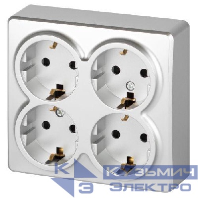 Розетка 4-м ОП Эксперт 11-2211-03 16А IP20 250В 4х2P+E Schuko с заземл. защ. шторки алюм. Эра Б0063022
