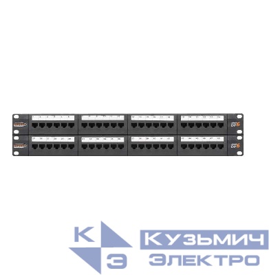 Патч-панель 19дюйм 2U 48 портов кат.6 (класс E) 250МГц RJ45/8P8C 110/KRONE T568A/B неэкран. с органайзерами черн. NIKOMAX NMC-RP48UE2-2U-BK