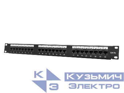 Патч-панель UTP, 19", 24 порта RJ45, cat.5e, 1U, Dual Type с индикацией портов