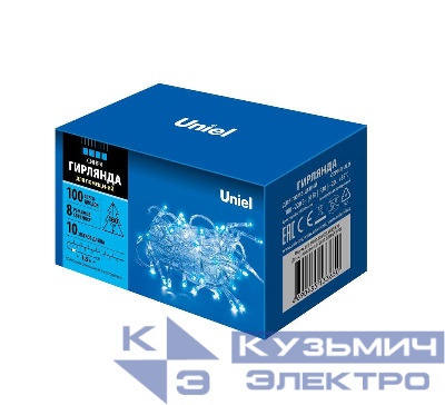 Гирлянда LED ULD-S1000-100/DTA BLUE IP20 10м 100 диодов син. свет провод прозр. Uniel UL-00007197