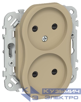 Розетка 2-м СП FLITE РСш02-1-ФлХ 10А без заземл. с защ. шторками безвинтовое крепление механизм хаки IEK FI-R23-10-1-K59