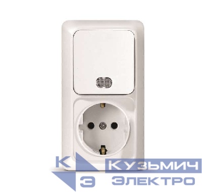 Блок ОП Олимп 1-кл. вык. с подсветкой + роз. с заземл. верт. бел. UNIVersal О0039