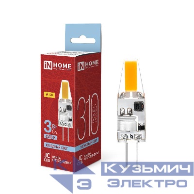 Лампа светодиодная LED-JC-COB 3Вт 12В G4 6500К 310лм IN HOME 4690612060255