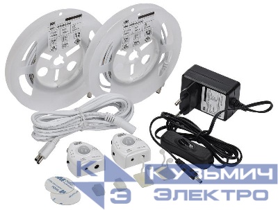 Комплект светодиодной подсветки "Сделай сам" DIY (лента LED 2х1.2м LSR-2835WW60-4.8-IP20-12В + драйвер + 2 датчика движения) IEK 2LSR1-1-060-20-1-2XD12-S3