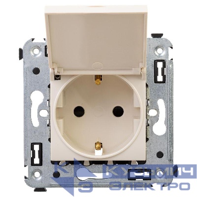 Розетка 1-м СП 2мод. Avanti "Ванильная дымка" 16А IP41 2P+E защ. шторки с крышкой беж. DKC 4405013