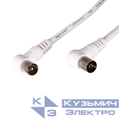 Шнур TV Plug - TV Jack 1.5м угловой бел. Rexant 18-0022