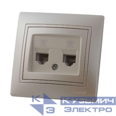Розетка телефонная 2-м СП Mira RJ11 16А IP20 евро стандарт со вставкой жемчуж./бел. перламутр. LEZARD 701-3030-138