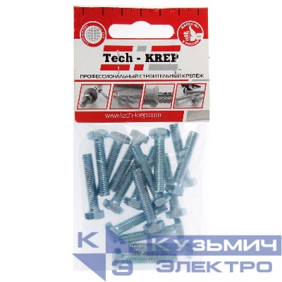 Болт с шестигранной головкой М6х30 DIN 933 класс прочн. 8.8 оцинк. (пакет) (уп.16шт) Tech-Krep/Zitar 102959