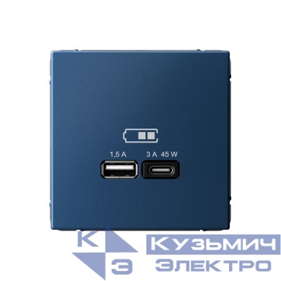 Розетка USB ArtGallery тип A+C 45Вт QC PD высокоскор. ЗУ механизм аквамарин SE GAL001129