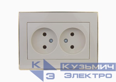 Розетка 2-м Rain без заземл. с зол. боковой вставкой керамика крем. LEZARD 703-0326-128