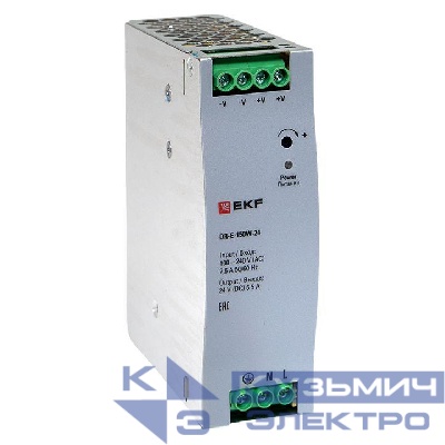 Блок питания на DIN-рейку 150Вт Uвх ~ 220В AC Uвых - 24В DC постоянного тока EKF DR-E-150W-24