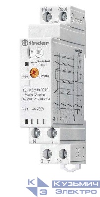 Диммер модульный ведущий электронный (Master) 4 функции сигнал 0-10В подключение до 32 ведомых диммеров (Slave) управление до 15 кнопок с подсветкой 230В AC (50Гц) IP20 FINDER 151082300010